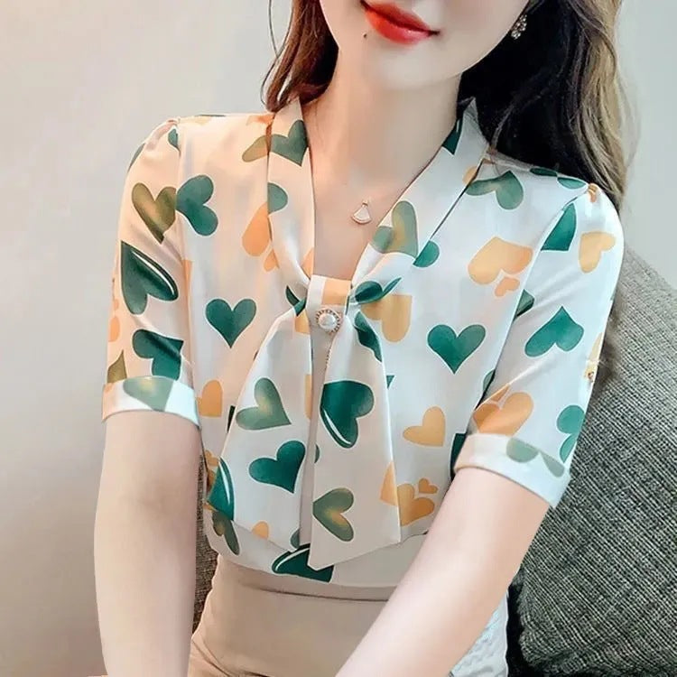 Three-quarter Sleeve Printed Chiffon Shirt Design Sense