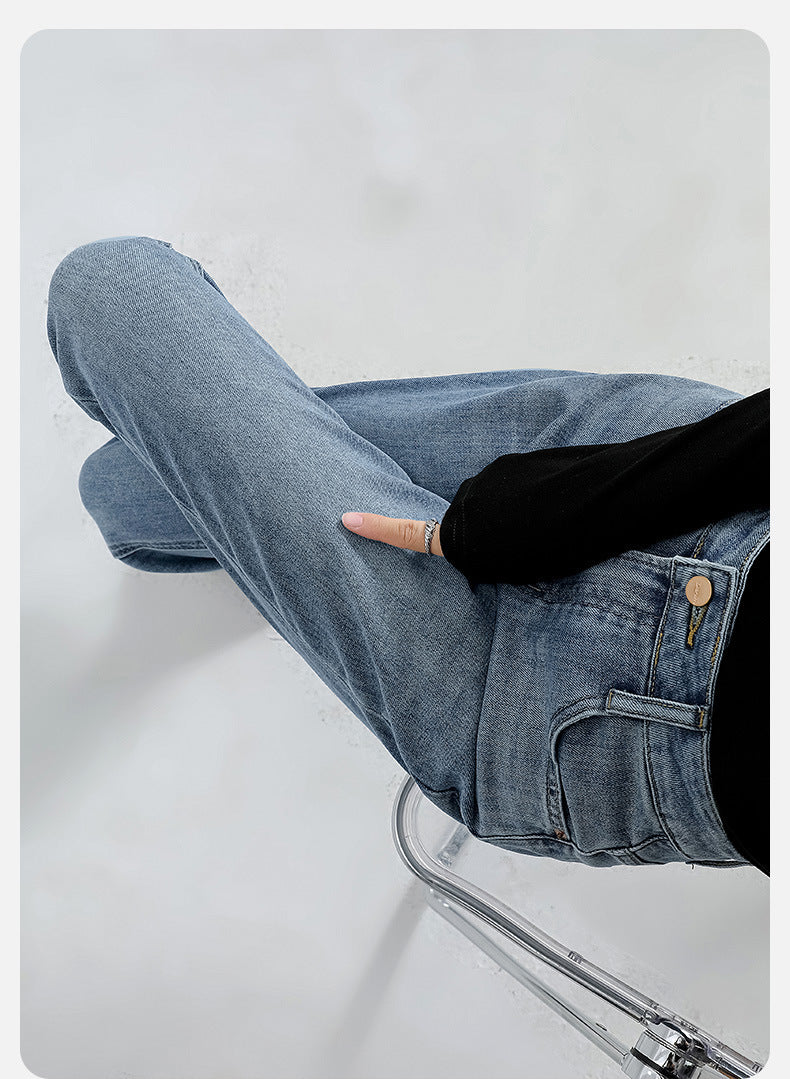 Burr Straight Ankle-length Pants Small Stretchy High Waist Slimming Commuter