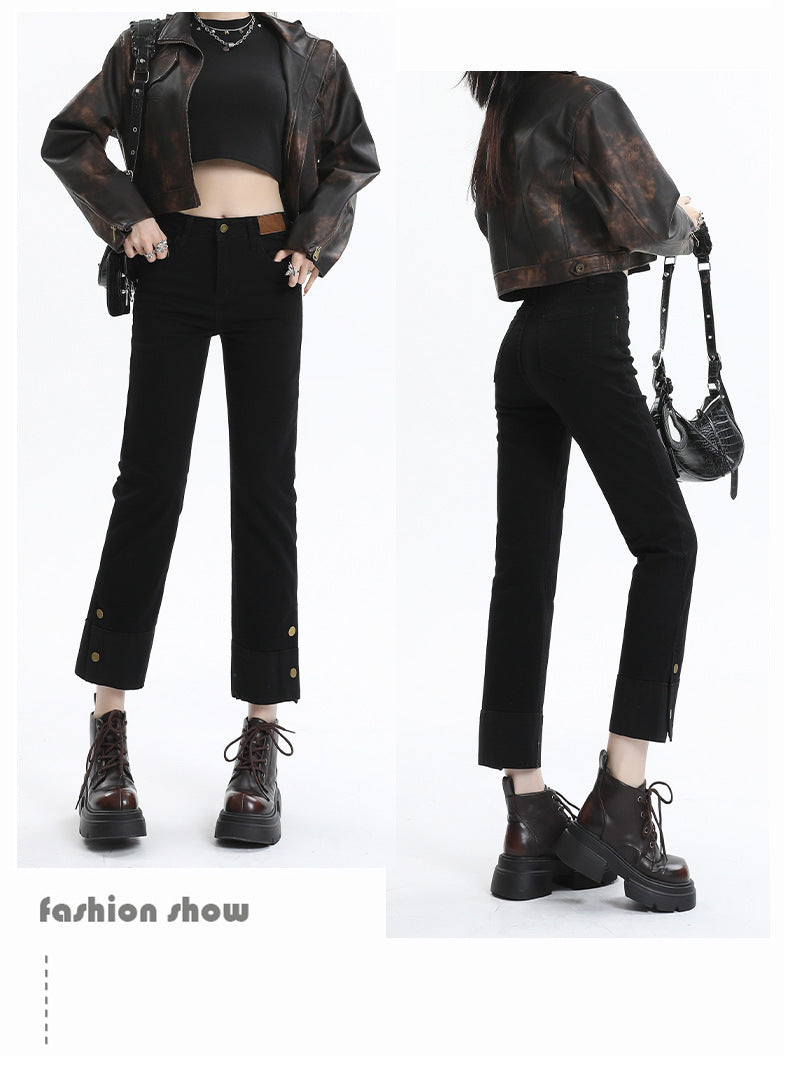 Jeans Women's Flanging Straight Pants